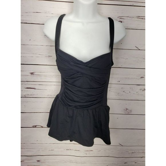 La Blanca SIZE 10 Island Goddess One Piece Shired Twisted Skirted Swimsuit Black - Picture 11 of 11